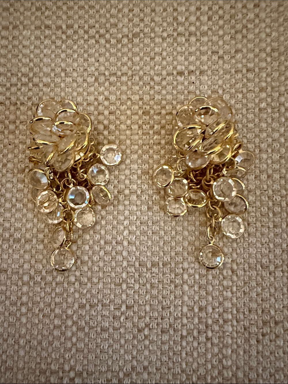 Vintage Sorrelli Gold and Clear Crystal Cluster Drop Earrings
